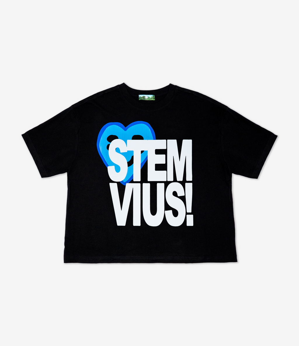 stemvius Blue Heart T-shirt – oversized cropped tee with blue heart front print, designed in Barcelona
