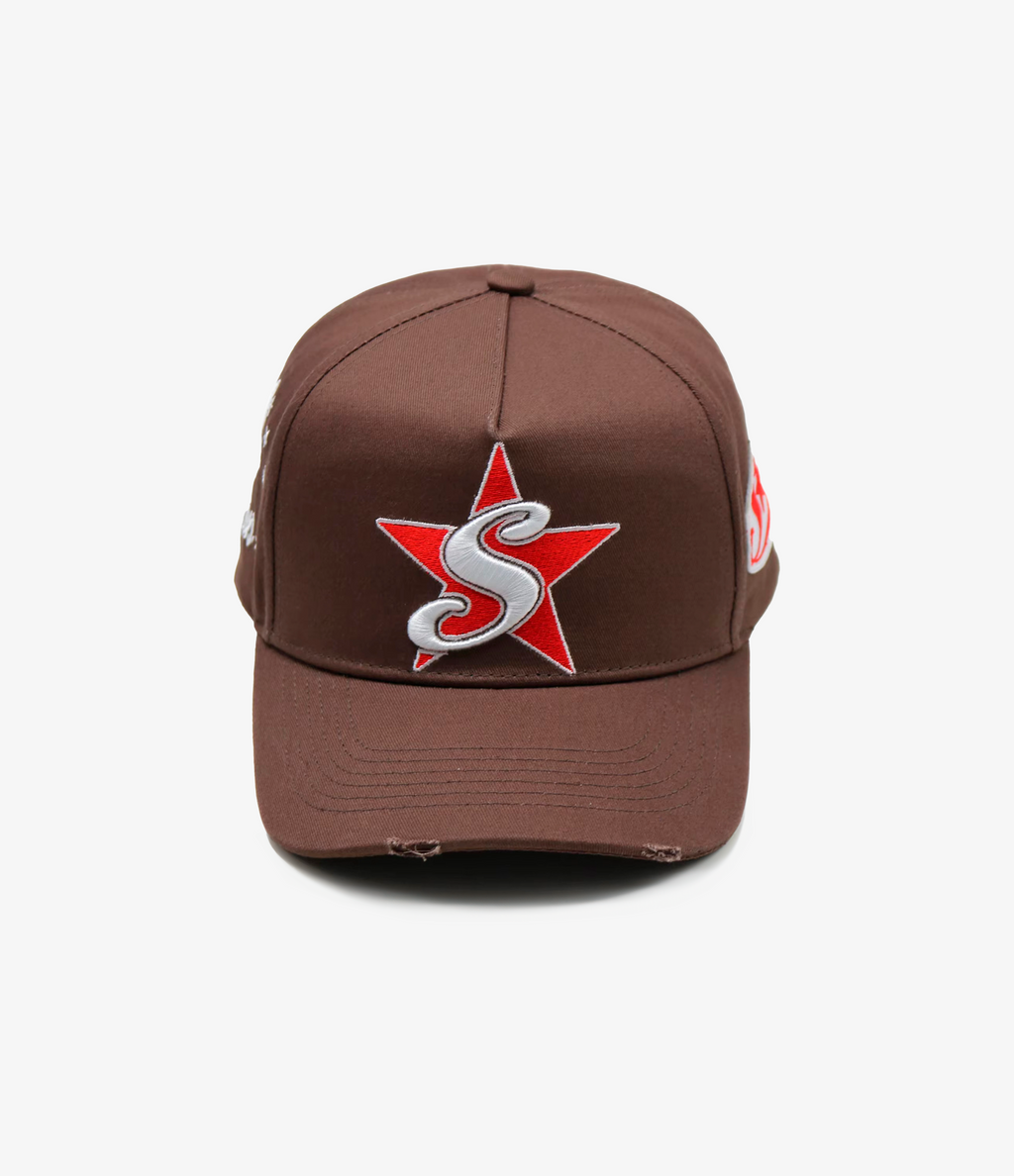 stemvius Patchwork Brown Cap front view – 3D embroidered snapback designed in Barcelona