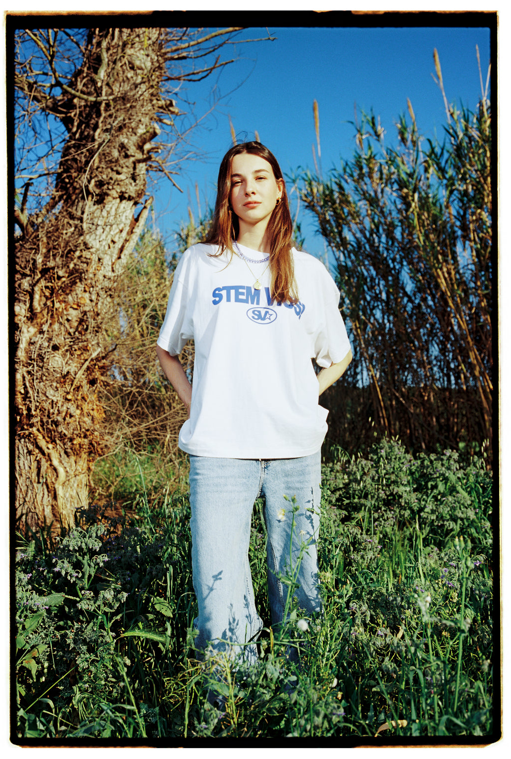 stemvius SV! T-Shirt model wearing – classic original logo streetwear Barcelona Not Merch Anymore