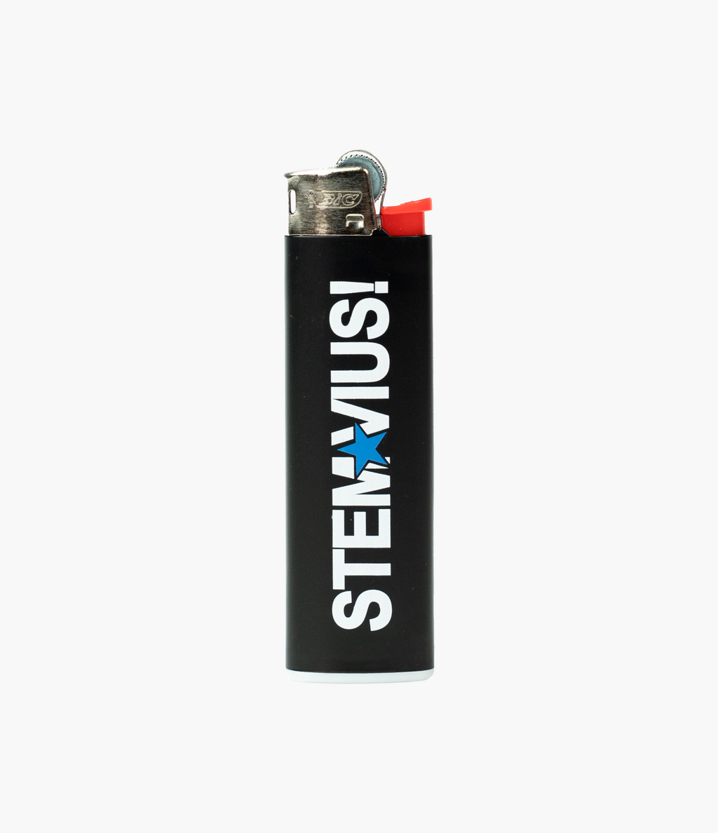 stemvius Lighter front – black matte Bic lighter with stemvius logo print, collectible accessory Barcelona