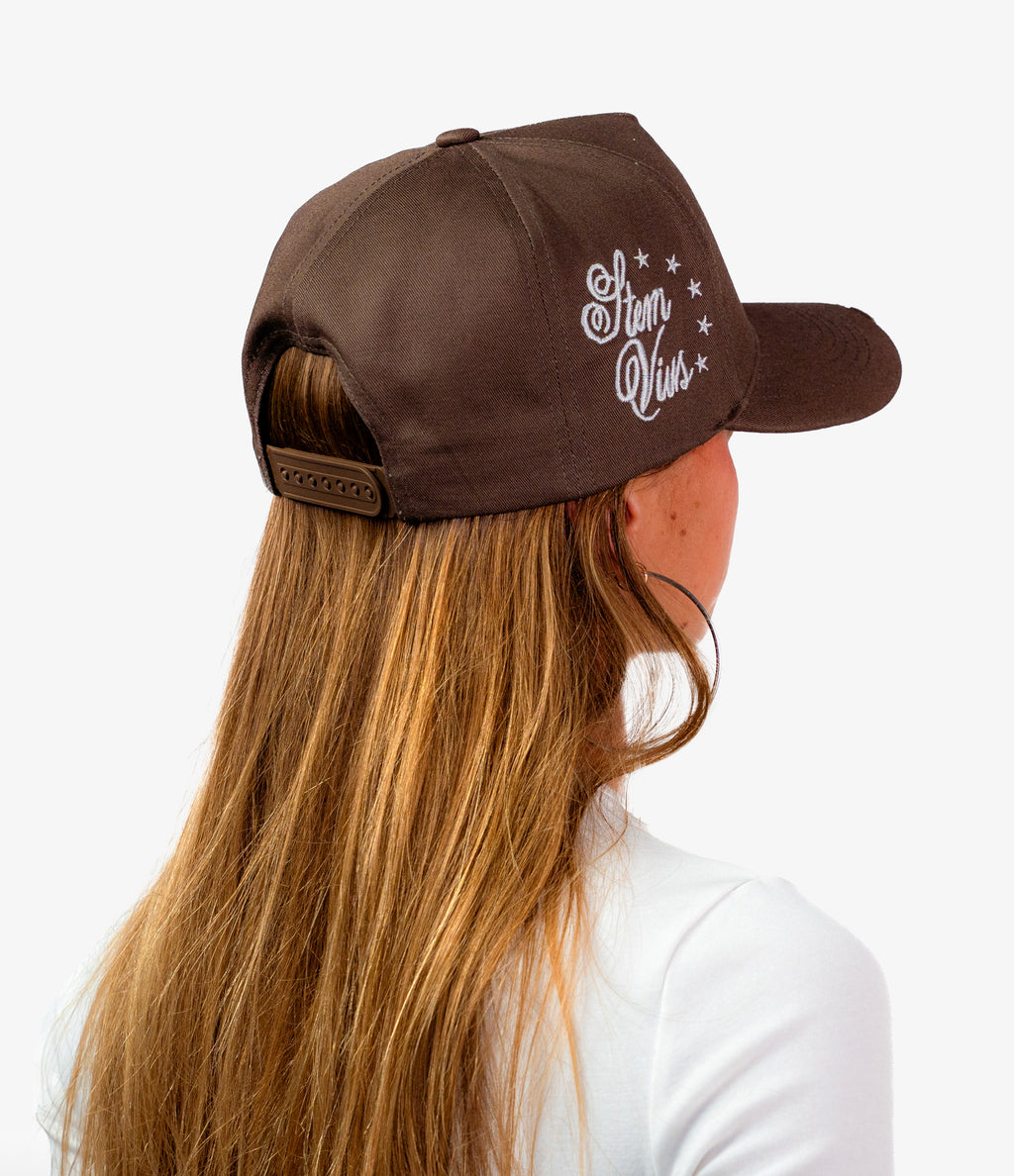 stemvius Patchwork Brown Cap male model lifestyle – stemvius headwear Not Merch Anymore