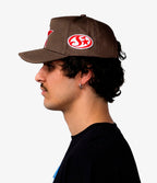 stemvius Patchwork Brown Cap worn by male model – snapback streetwear Barcelona