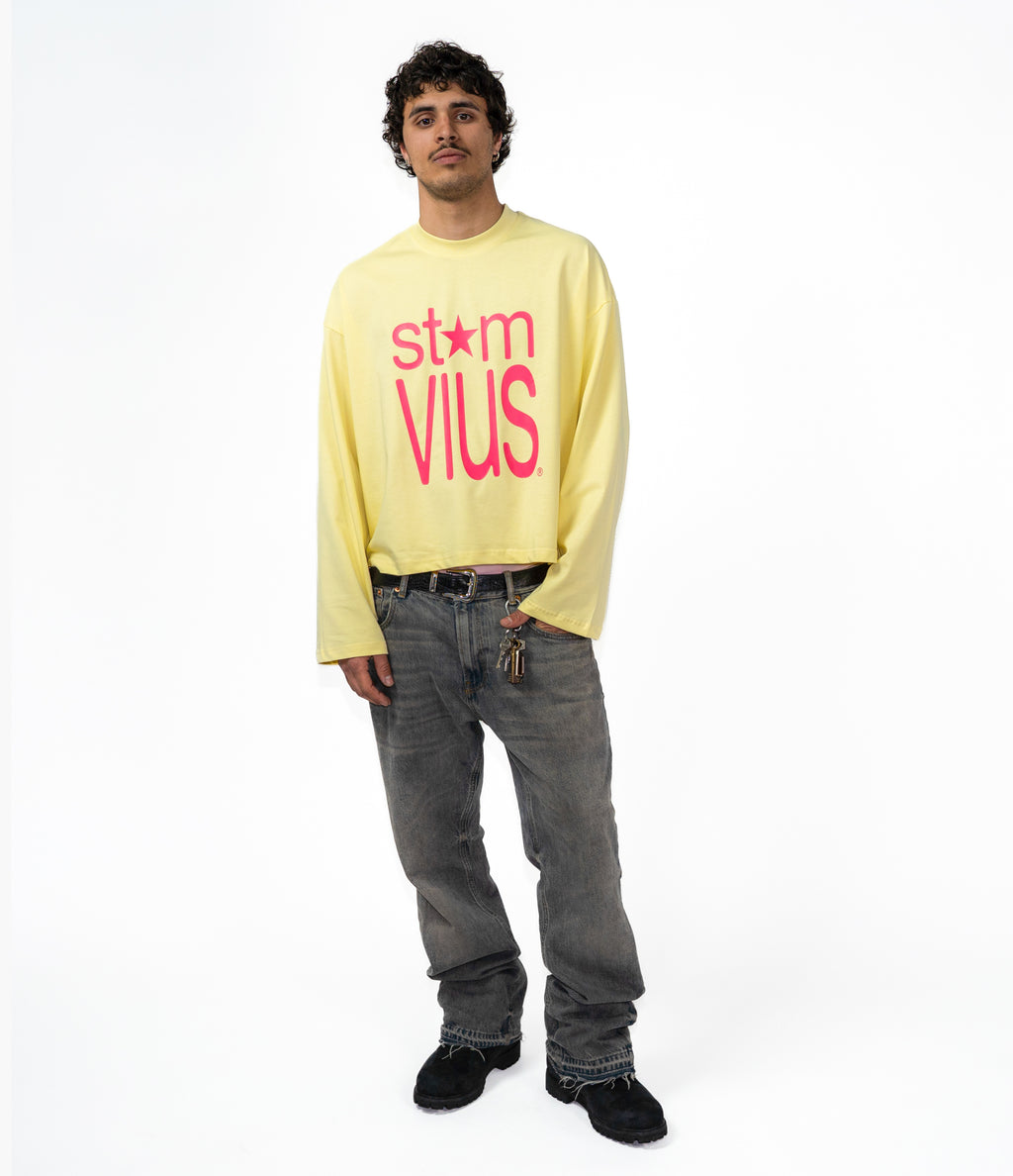 stemvius Pink & Yellow Longsleeve male model streetwear – oversized boxy fit Barcelona