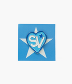 stemvius Blue Love Pin on packaging card front – collectible streetwear accessory Barcelona