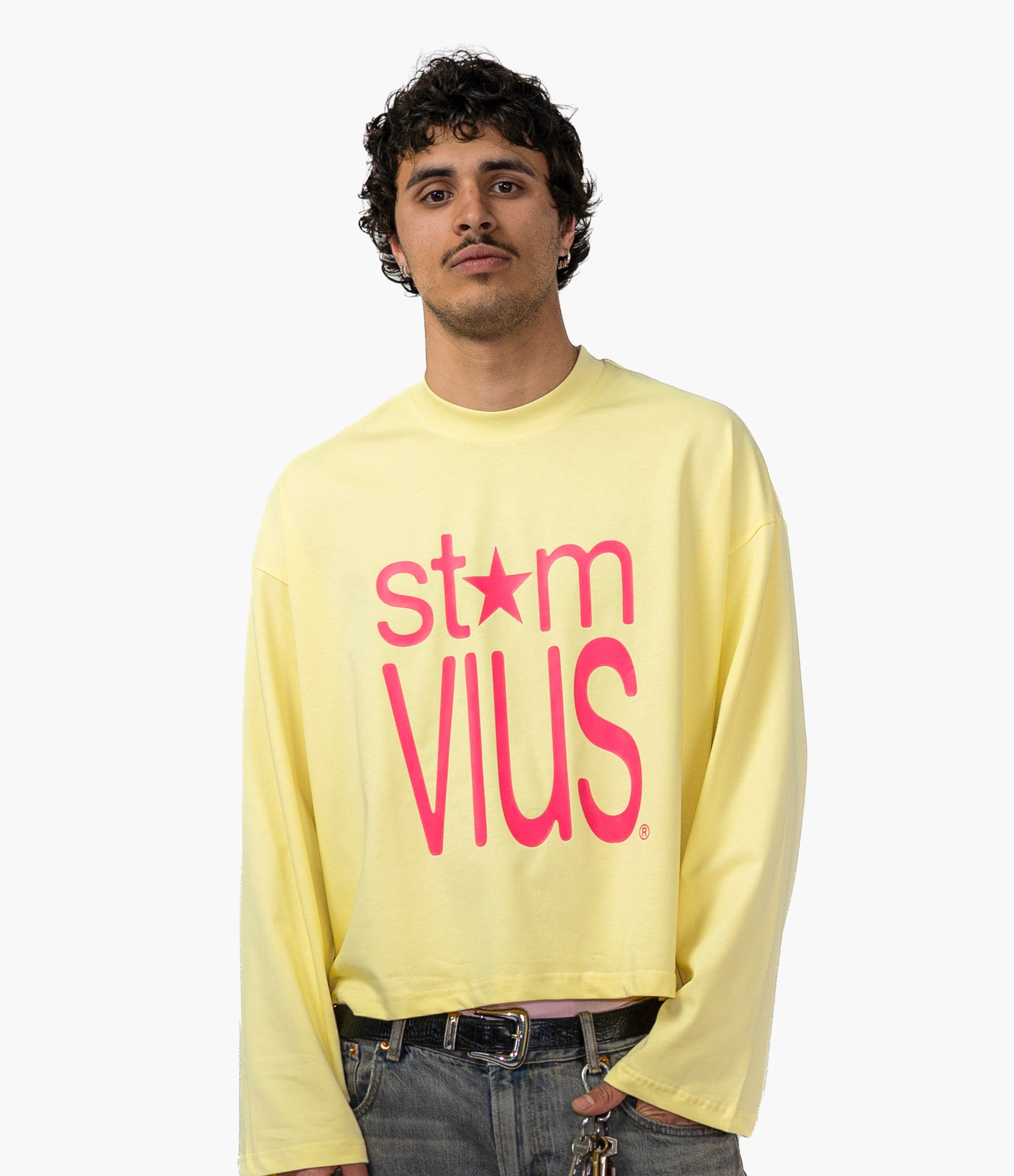 stemvius Pink & Yellow Longsleeve worn by male model – oversized streetwear Barcelona