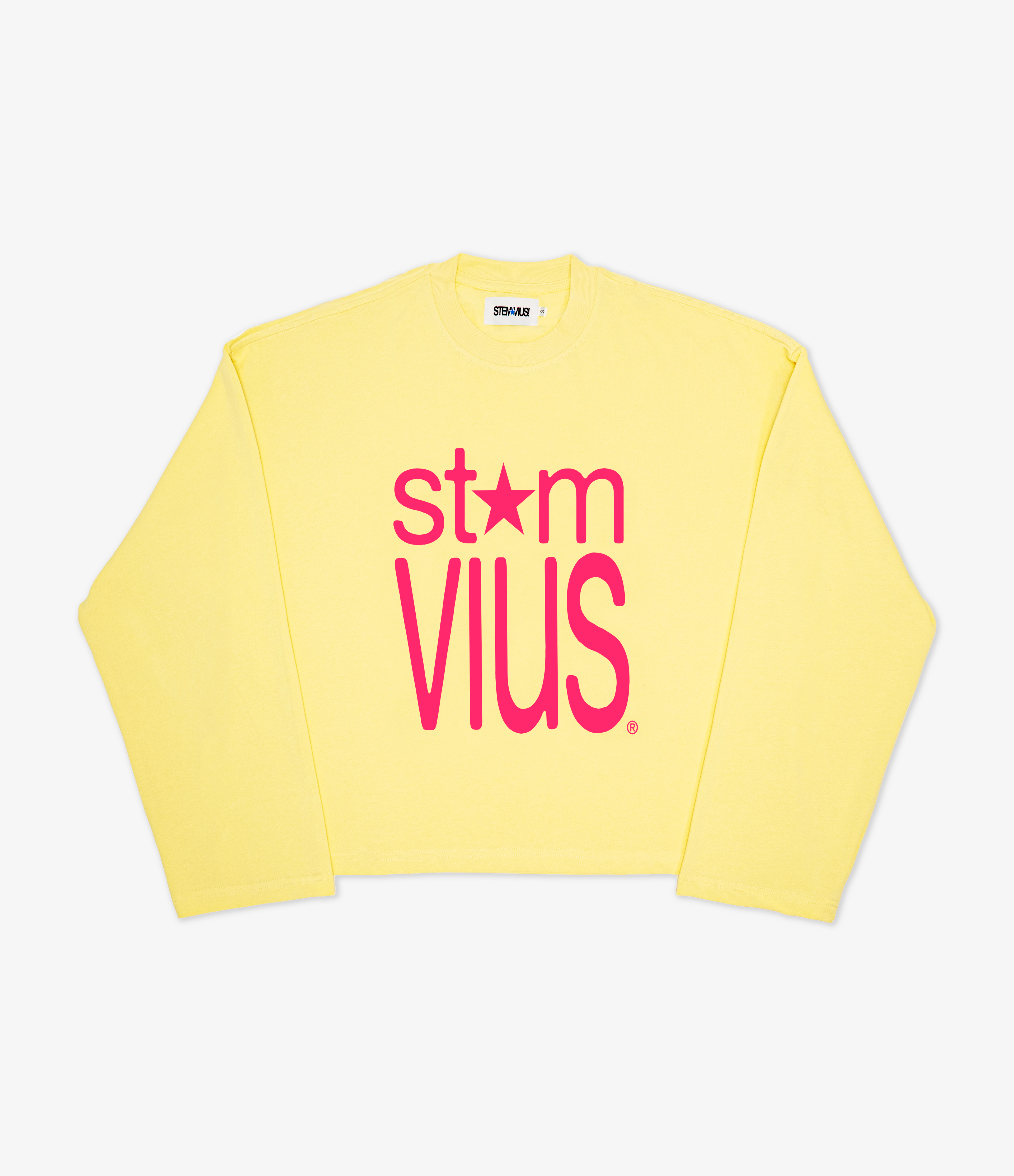 stemvius Pink & Yellow Longsleeve – front product shot, oversized heavyweight tee designed in Barcelona